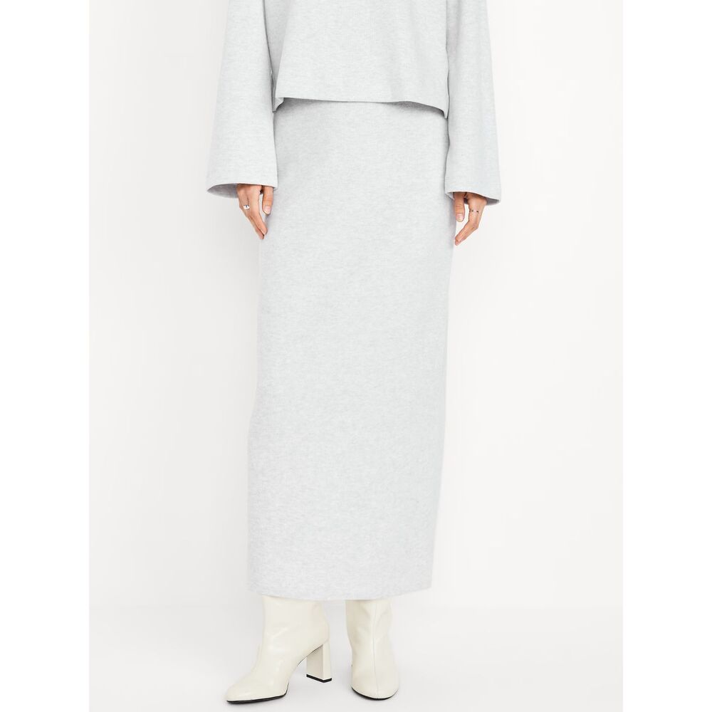 Old Navy | Cozy Maxi Column Skirt Light Heather Gray | Small
